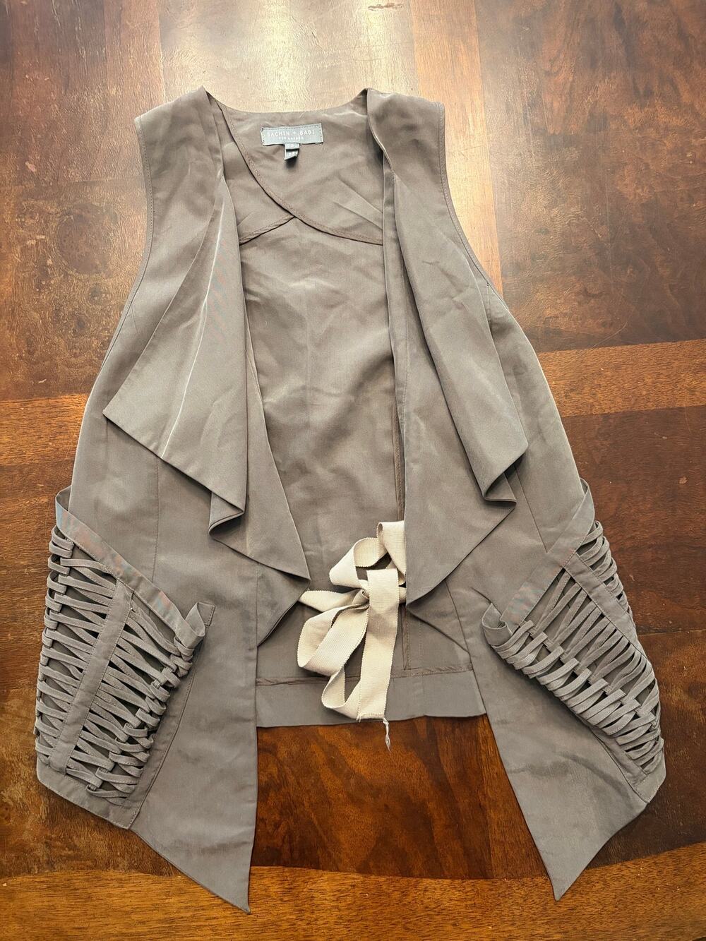 Sachin + Babi Ankasa Size 4 Lattice Woven Pocket Fringe Boho Vest Western Biker